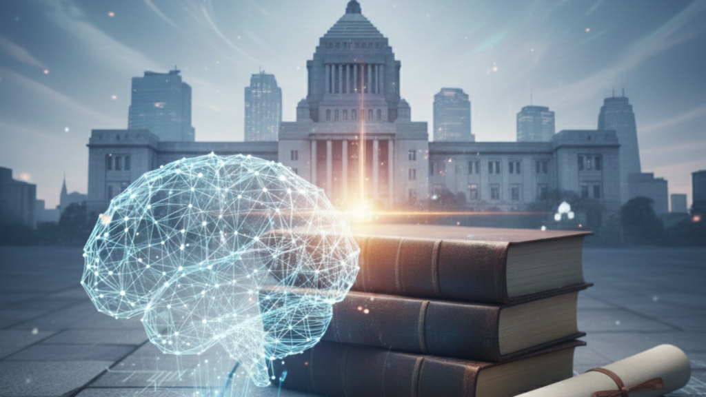 日本の著作権法とAI画像のイメージ画像。