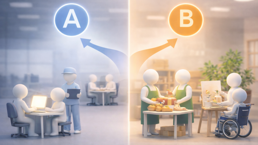 A型とB型の違いをイメージした画像。