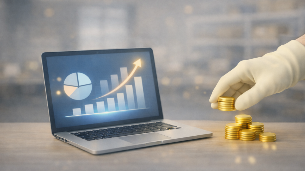 パソコンを使って工賃の計算をしている画像