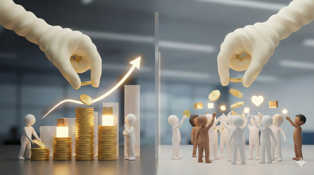 持続可能な運営 vs. 包括的支援のイメージ画像