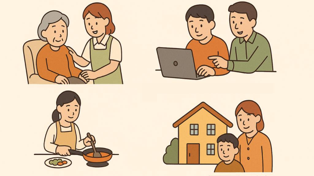 自宅での介護や家事サポート、就労の支援、生活訓練の画像