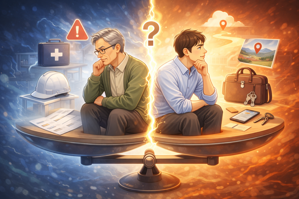 「安全」と「自己決定」のバランスに悩み天秤にかけている様子