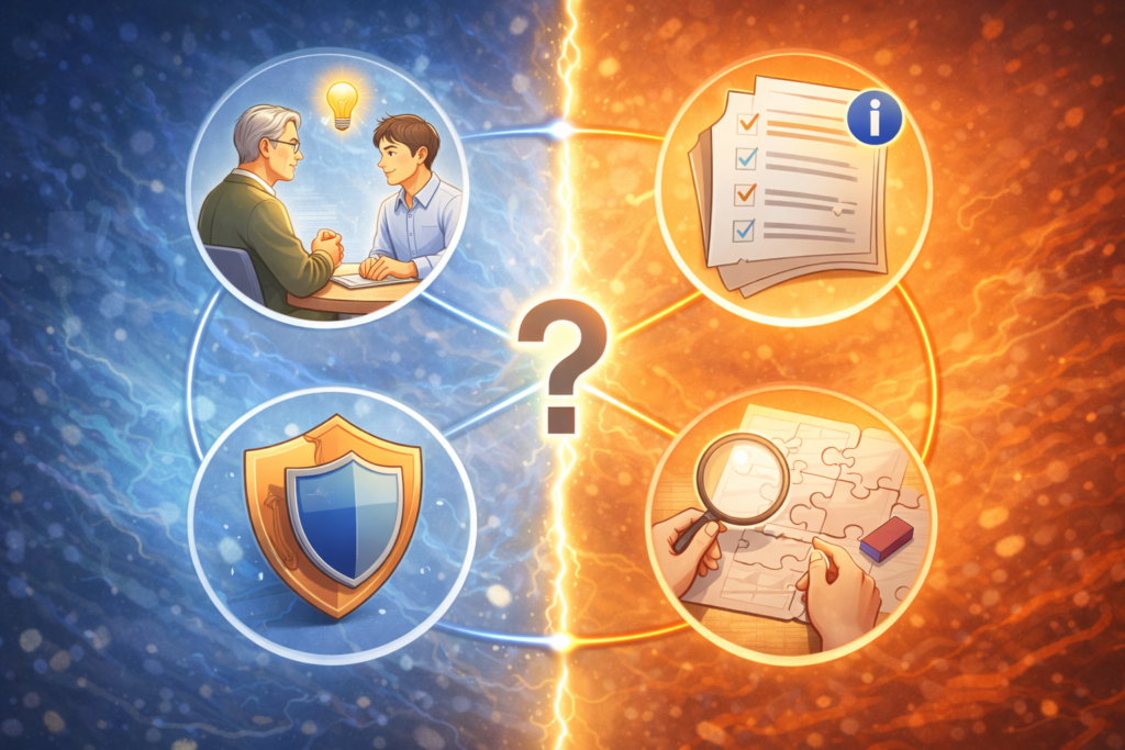 境界線を見極める4つの選択画面の図