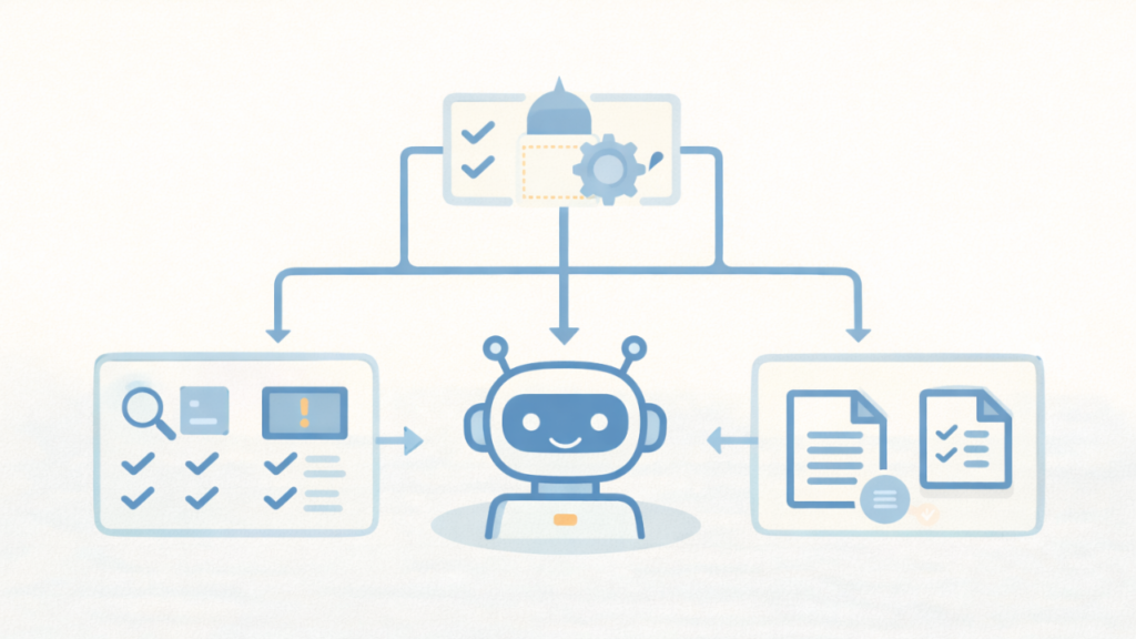 業務分解とテンプレAIで業務を進める流れの概念図